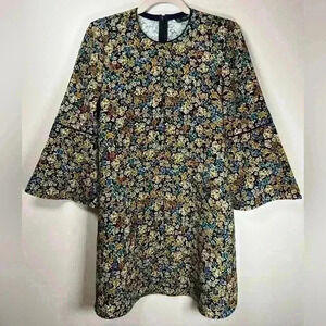 Zara | Basic Collection Floral Bell Sleeve Mini Trapeze Tunic Dress Size Small